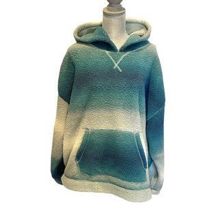 Anthropology Unisex Oversized Green Ombre Striped Fleece Hoodie Sweatshirt
